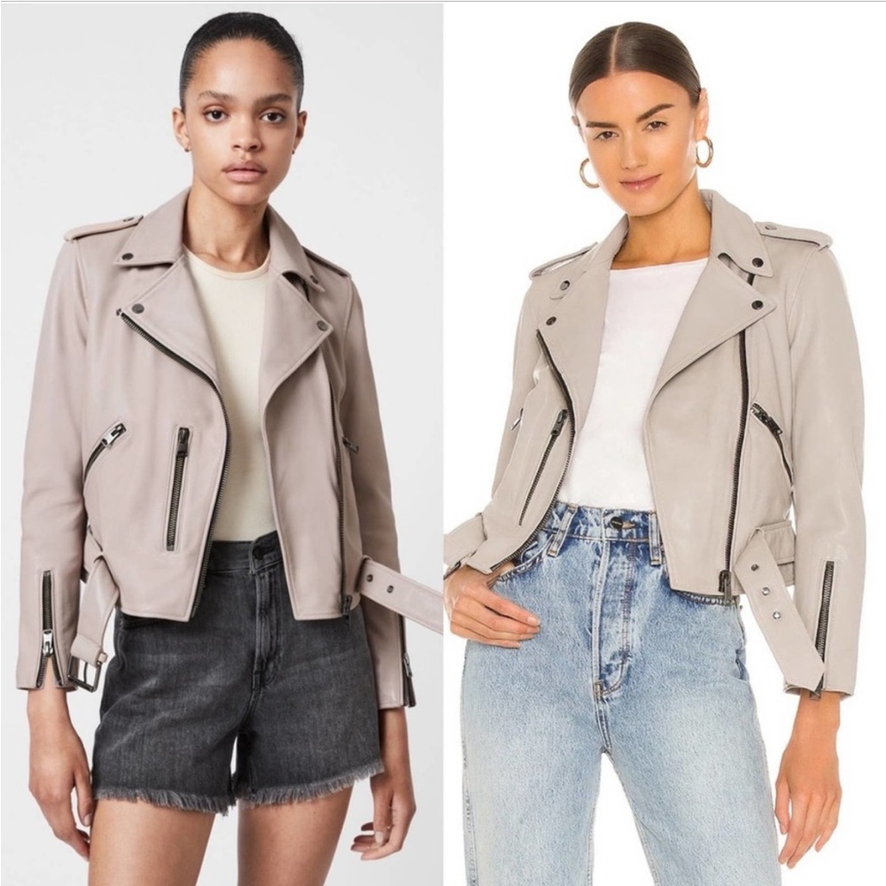 All Saints Balfern Leather Jacket in Cement Grey, size 4